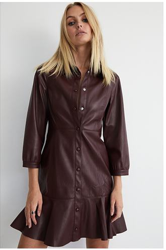 pu fluted hem shirt dress