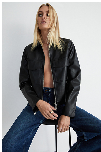 faux leather crop utility jacket