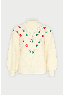 hand embroidered yoke knit jumper