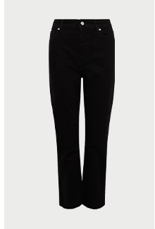 94s denim stretch straight leg raw hem jeans