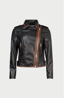 faux leather contrast trim biker
