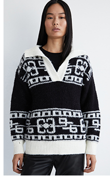 ladder jacquard collar knit jumper