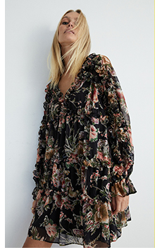 floral chiffon ruffle tiered mini dress