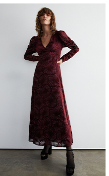 burn out devore v neck midi dress