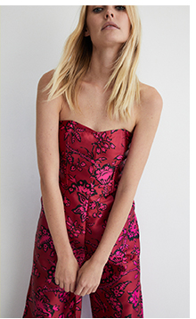 floral print satin twill bandeau jumpsuit