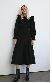 cord frill front tie back midi dress