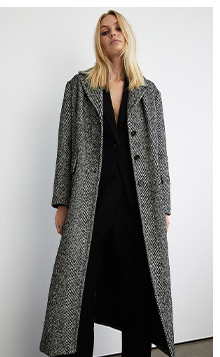 wool blend textured single breasted coat
