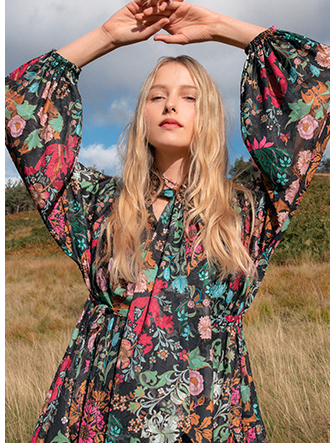 wh x william morris society tie neck belted mini dress