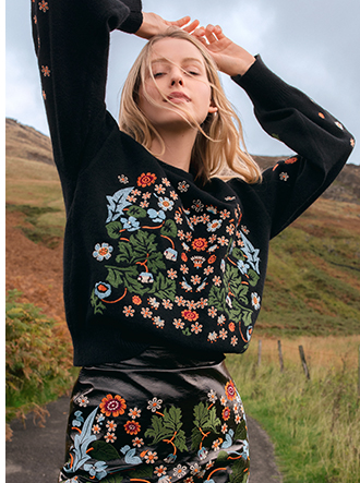 wh x william morris society floral embroidered knit jumper
