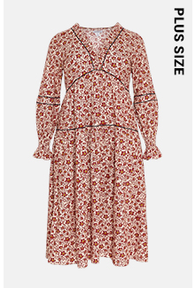 plus size floral piping detail midi dress