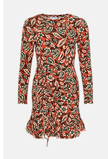 textured floral ruched seam mini dress