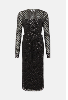 diamond sequin mesh midi dress
