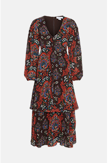 floral pleated double tiered midi dress