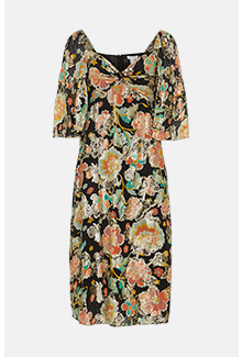 sparkle floral jacquard twist neck midi dress
