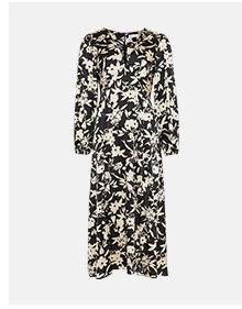 floral long sleeve midi tea dress
