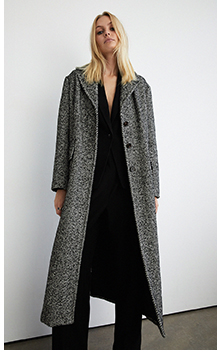 wool blend textured single breasted coat