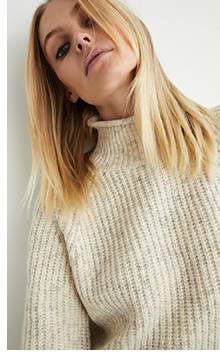 wool blend rib high neck knit jumper