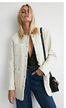 premium wool boucle tweed long line jacket