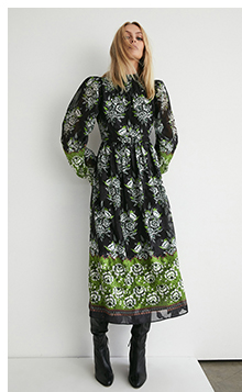 border print chiffon jacquard midi dress