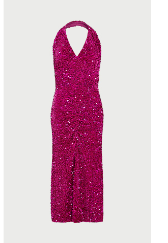 velvet sequin halter ruched front maxi dress
