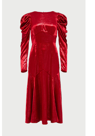 tinsel velvet volume sleeve midi dress