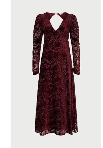 burn out devore v neck midi dress