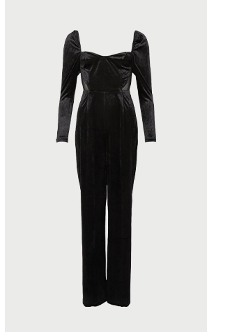 velvet lace mix square neck wide leg jumpsuit