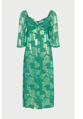 sparkle jacquard twist neck midi dress