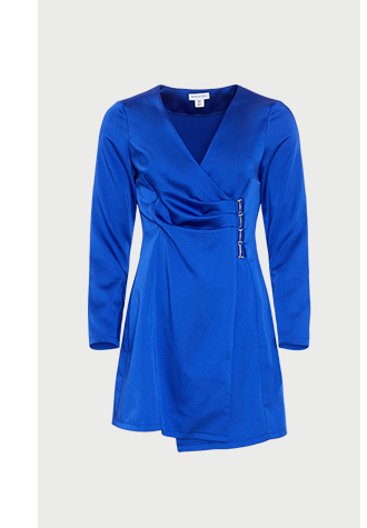 satin wrap buckle detail mini dress