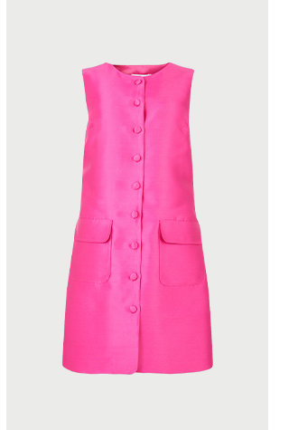 button through satin twill shift dress