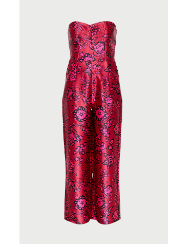 floral print satin twill bandeau jumpsuit