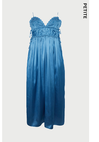 petite satin embroidery midi slip dress