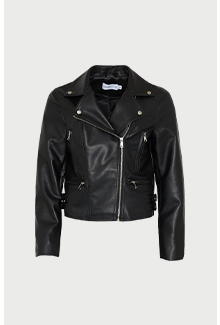 faux leather buckle detail biker jacket