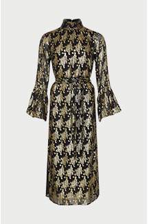 jacquard sparkle high neck belted dress