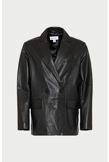 real leather double breasted relaxed blazer