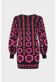 floral jacquard placement knit dress