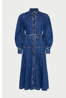 denim western style belted midi dress
