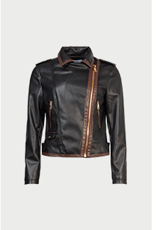 faux leather contrast trim biker