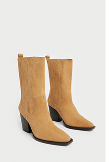 real suede mid calf western boot