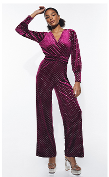 velvet metallic spot balloon sleeve jumpsuit