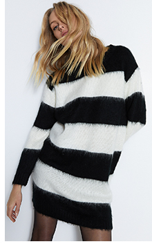brushed stripe knit short dress