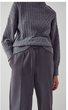 elastic waist tailored wide leg trouser