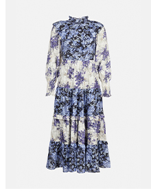 shirred high neck maxi dress in floral
