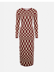 petite checkerboard knit midi dress