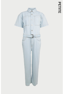 petite denim short sleeve belted boilersuit