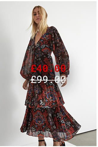 floral pleated double tiered midi dress