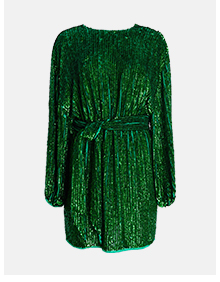 hand sequined belted mini dress