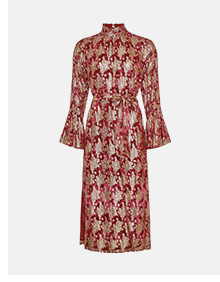 border print sparkle high neck belted dress
