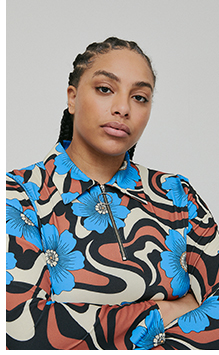curve retro marble zip collared top