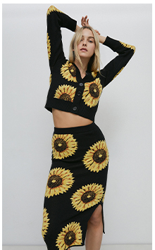 sunflower jacquard knit midi skirt